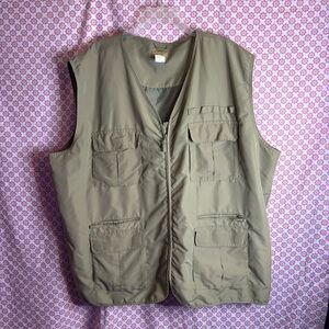 Haband Travelers Utility Vest Khaki Zip Front Multi-Pocket Outdoor Travel Safari